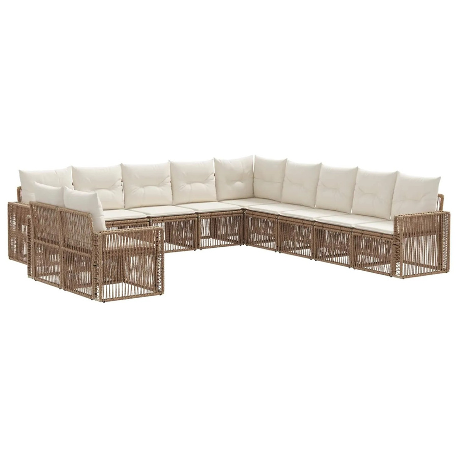 vidaXL Gartensofa-Set 11-tlg. aus Poly-Rattan in Beige mit Polsterung und Kissen - Bild 2