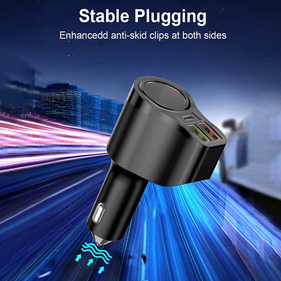 GUSEYEE Multifunktionaler Auto USB Ladegerät mit 4 Ports und 66 W Schnellladegerät, Dual USB PD Adapter in Schwarz - Bild 4