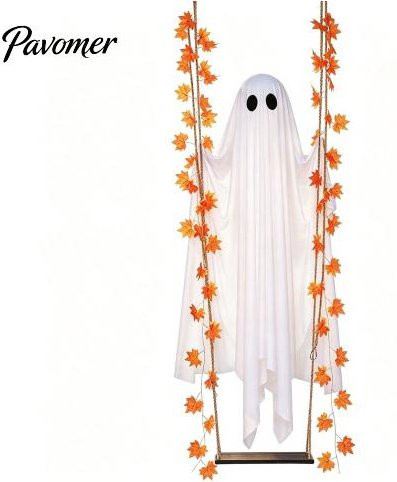 Aunel Halloween Gartenhof Dekoration Hängender Leuchtender Schaukel Geist mit Ahornblatt in Beige, Höhe: 120 cm - Bild 1