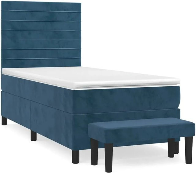 vidaXL Boxspringbett mit Matratze Dunkelblau aus Samt, Hybridbett mit Taschenfederkern, B/T: 80 x 200 cm - Bild 1