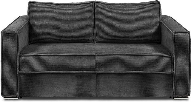 Vente-unique Schlafsofa Loreto Anthrazitgrau mit Polsterrahmen und Maßen von Breite: 195 cm - Bild 1