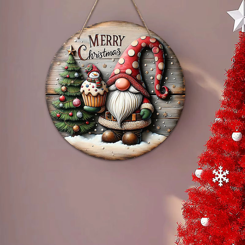 Rustikales Weihnachts-Hängeornament aus Holz mit Zwerg-Motiv und Schriftzug, mehrfarbig - Bild 6
