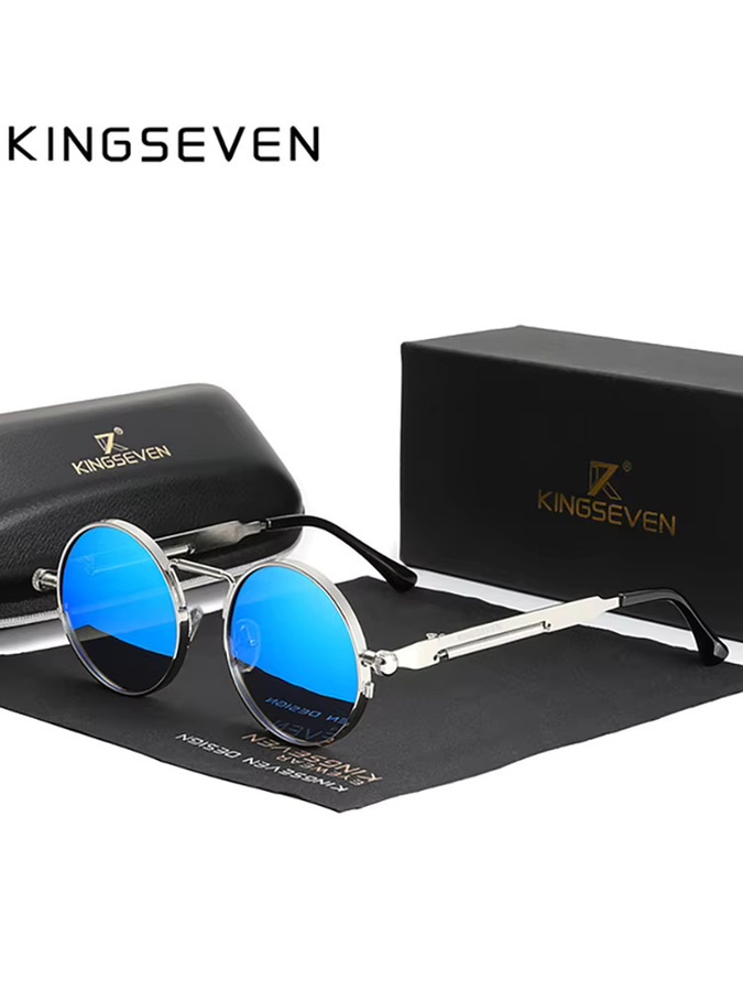 KINGSEVEN Sonnenbrille, Steampunk, rund, Vollrand, Edelstahl, Unisex, polarisiert - Bild 4