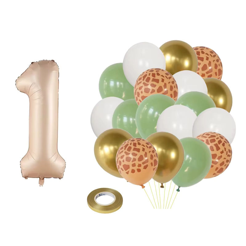 20er Set Dschungel Tier Party Dekoration mit Salbei Grün und Karamell Folienballons Zahlen 0-9 für Geburtstag und Baby Shower von LQVYI - Bild 2