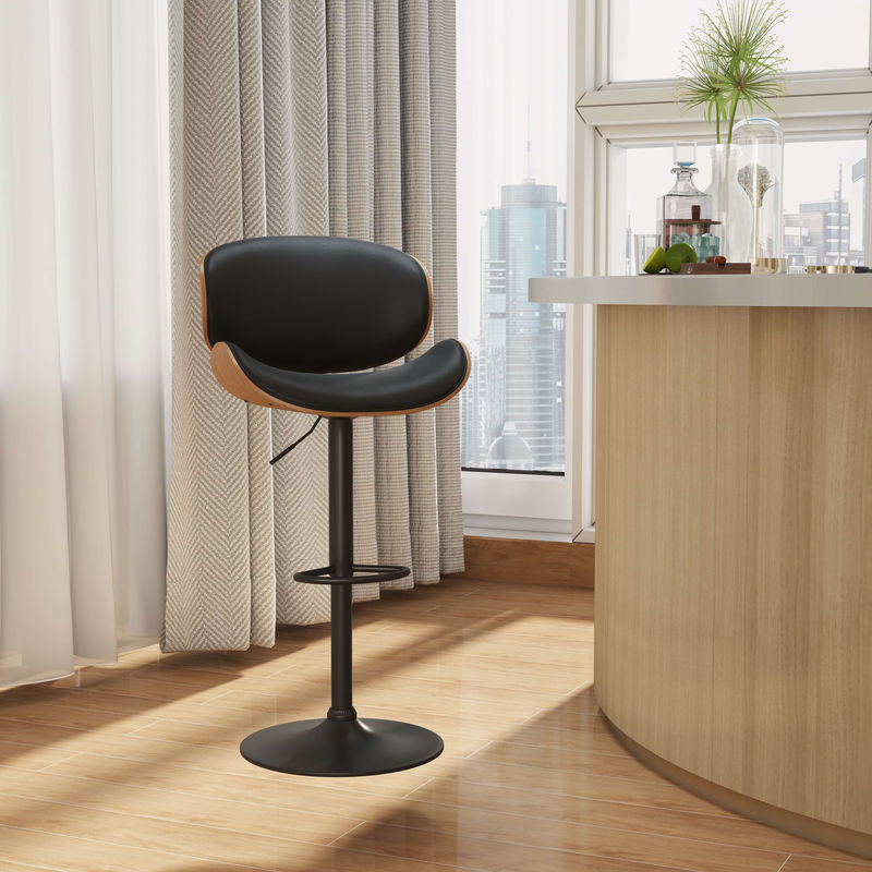 HOMCOM 2er-Set Barhocker aus Kunstleder und Stahl in Schwarz, höhenverstellbare Drehstühle mit Fußstützen für Küche und Esszimmer, B/T/H: 53 x 52 x 92-112 cm - Bild 2