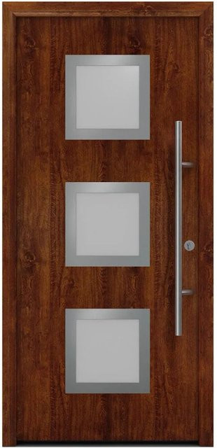 EcoStar Haustür Isopro Secur IPS 810S in Dark Oak mit Glaseinsatz, Farbe Braun, B/H: 110 x 210 cm, DIN Rechts - Bild 1