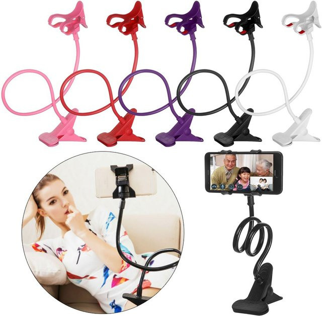 Flexibler 360 Grad Clip Handyhalter für Schreibtisch und Bett in Weiß - Bild 1