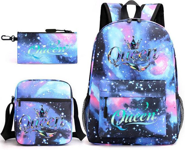 3-teiliges Schulrucksack-Set für Schüler aus Oxford-Stoff mit Schultasche, Schultergurt und Federmäppchen in Multicolour - Bild 1
