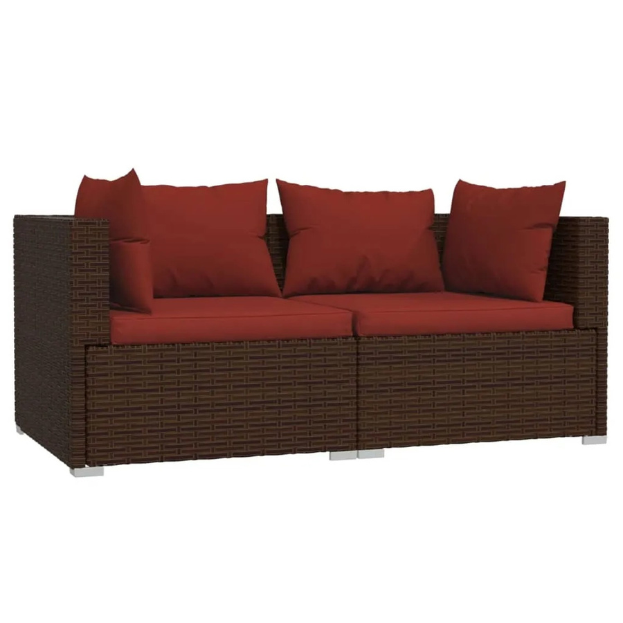 vidaXL 2-Sitzer-Sofa aus Polyrattan mit Kissen in Braun für Garten und Terrasse - Bild 2