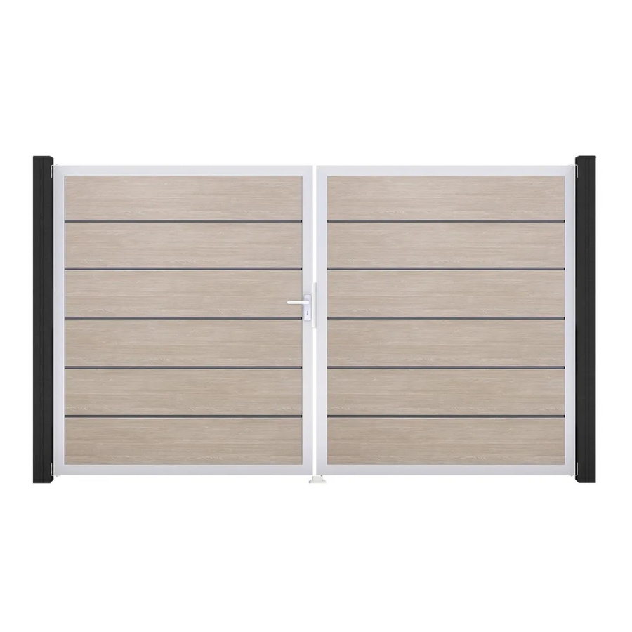 GroJa Doppelflügeliges Tor Basicline Premium Sheffield Oak in Aluminium und PVC, Breite: 306 cm, Höhe: 180 cm, DIN Links mit Sichtschutz - Bild 2