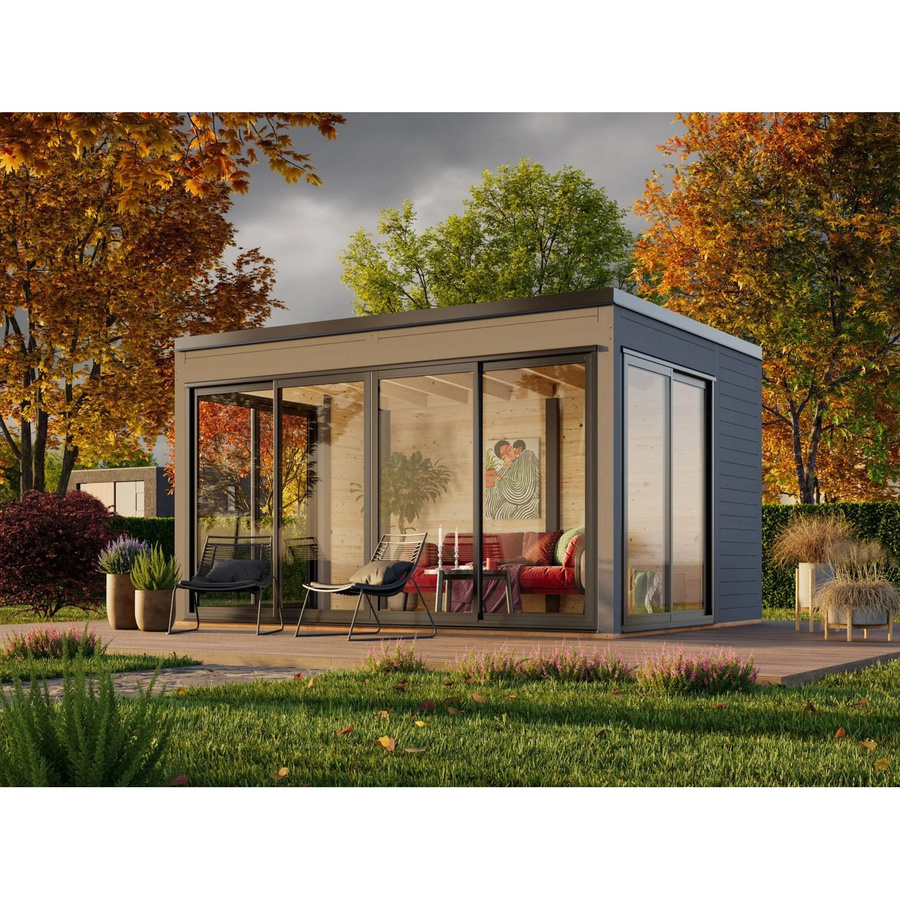 Palmako Gartenhaus Serena aus Fichtenholz mit Pultdach in Dunkelgrau, B: 420 cm, T: 320 cm, H: 250 cm - Bild 2
