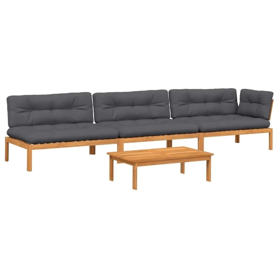 vidaXL 4-teilige Garten-Sofagarnitur aus Akazienholz in L-Form mit anthrazitfarbenen Kissen - Bild 2