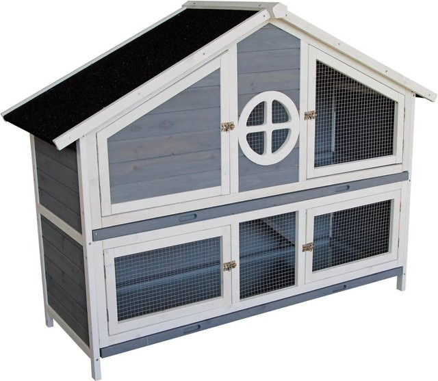 Wiltec Kaninchenstall Hasenvilla aus Fichtenholz in Grau-weiß, B/T/H: 116 x 45 x 108 cm - Bild 1