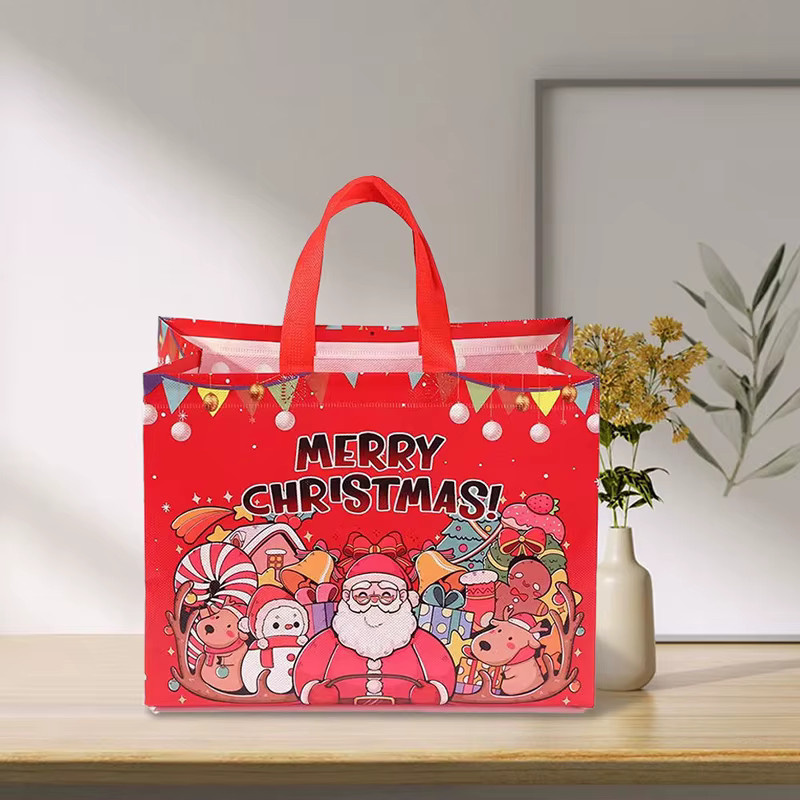 ZYF Weihnachtliche Geschenktaschen aus Vlies in Rot, 5er-Pack, B/T/H: 33 x 25 x 17 cm - Bild 5