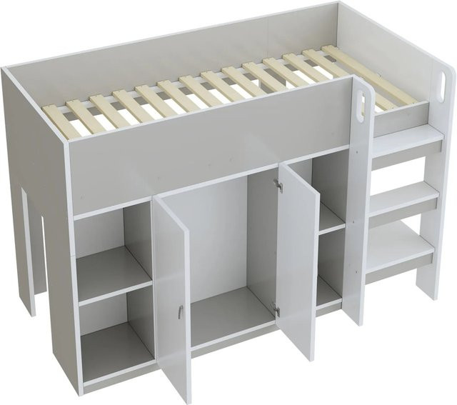 okwish Hochbett für Kinder mit Schrank und Stauraum, Grau, B/T/H: 205 x 90 x 140 cm - Bild 1