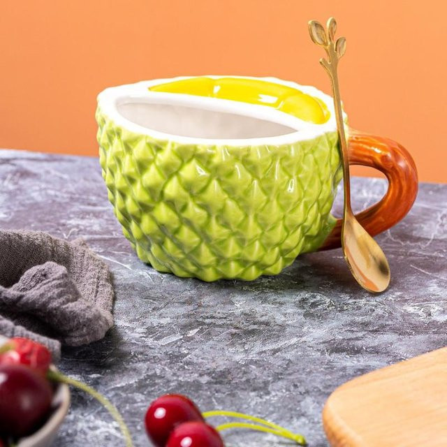 Yiran Furniture Keramiktasse mit Durian-Reliefmuster in Grün, 400 ml - Bild 1