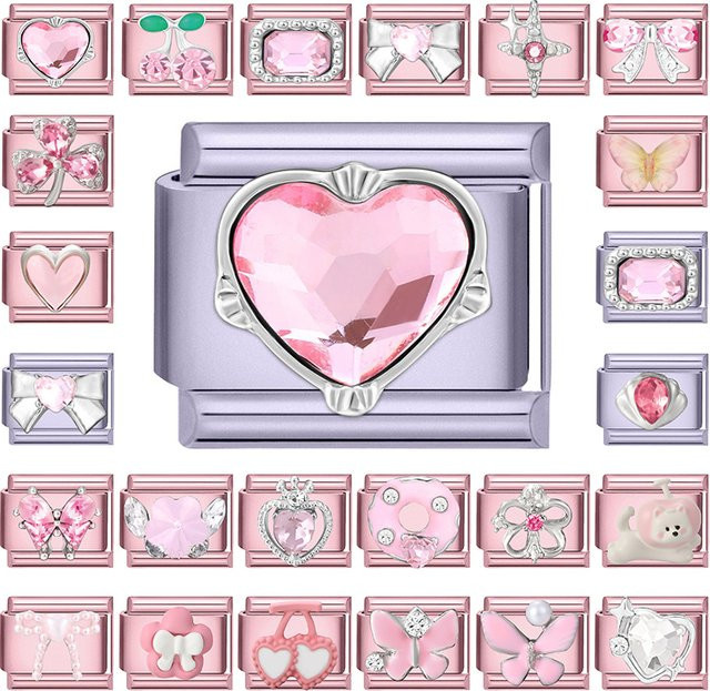 Yolorist Charm-Glieder, Kirschherz, Edelstahl, Rosa, Zirkonia, Damen - Bild 1