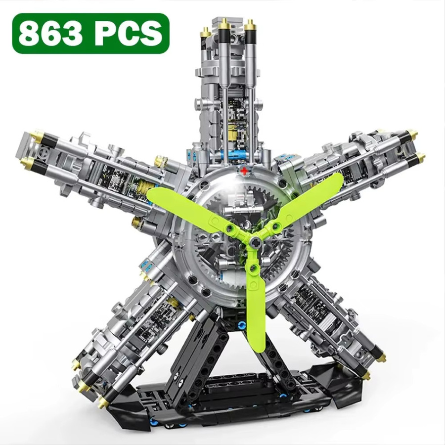 Stemedu MOC Technischer Motorisierter S-Zylinder Radial Motor Baustein-Bausatz mit Licht und elektrischem Antrieb, 863 Teile - Bild 5