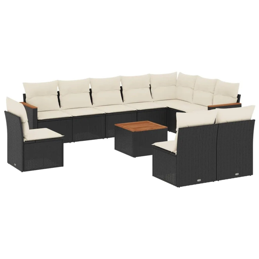 vidaXL 11-tlg. Garten-Sofagarnitur in L-Form aus Poly-Rattan und pulverbeschichtetem Stahl mit Kissen in Schwarz-Creme - Bild 2