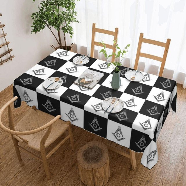 Beau Maison Tischdecke Freimaurer Design, rechteckig, schwarz, wasserabweisend, B: 137 cm, T: 183 cm - Bild 1