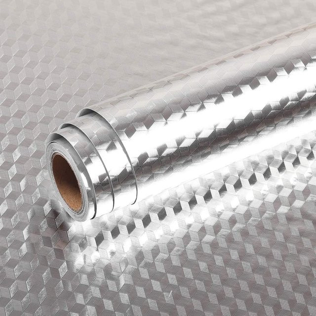 Luck Amy Ölbeständige Selbstklebende Aluminiumfolie als Wandschutz und Tapete für Küche und Schrank, Silber, 6 m - Bild 1
