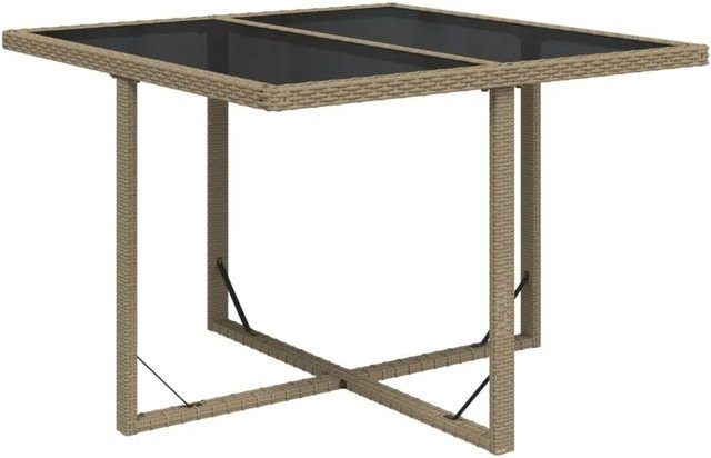 vidaXL Gartentisch modern in Beige aus PE-Rattan und Hartglas, B/T/H: 109 x 107 x 74 cm - Bild 1