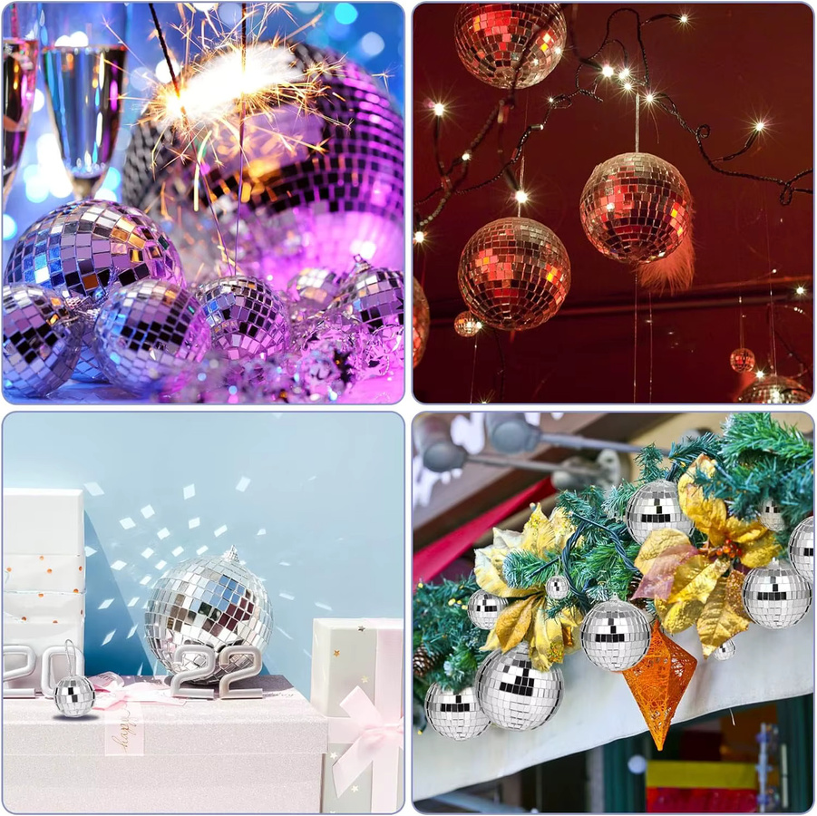 EsenTroye Disco-Spiegelkugel aus Glas in Silber zum Aufhängen für Party, Hochzeit und Dekoration - Bild 4