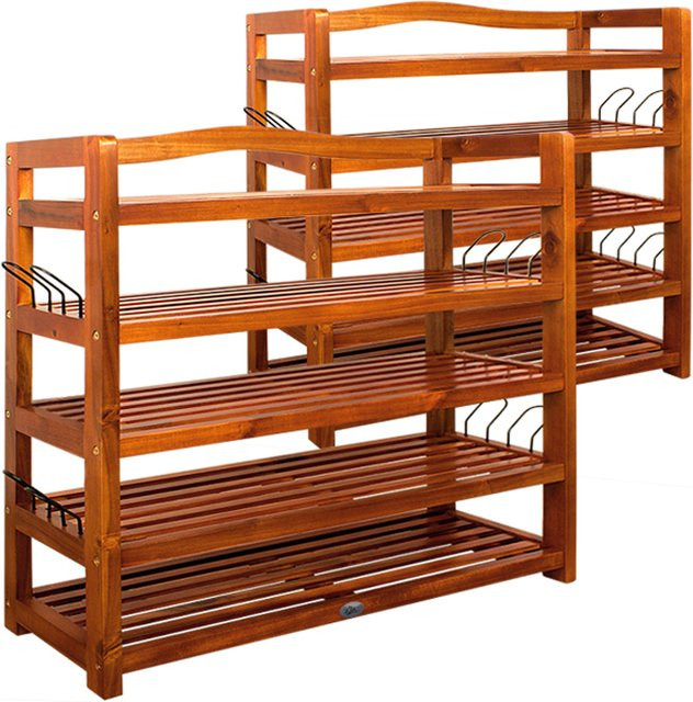 Casaria Schuhregal 2er-Set aus Akazienholz in Braun im Kolonialstil B/H/T: 82 x 95 x 26 cm - Bild 1