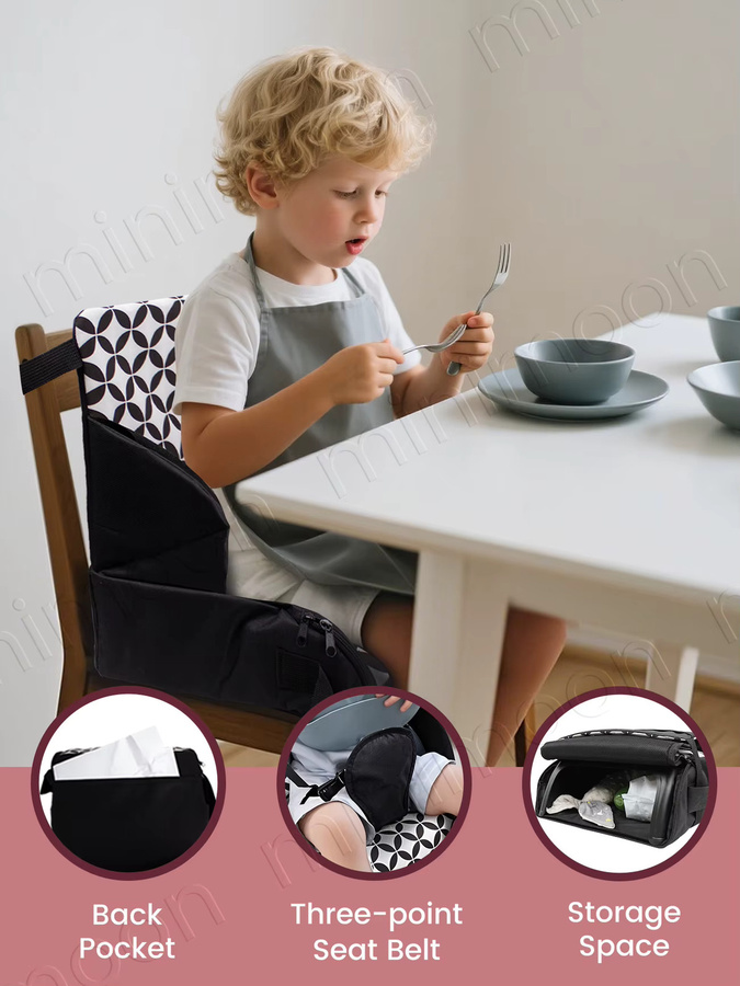 Tragbare Baby-Sitzerhöhung von momo&dudu in Grau, faltbares Hochstuhlkissen mit waschbaren Riemen und Sicherheitsschnalle für Esszimmer und Reisen - Bild 4