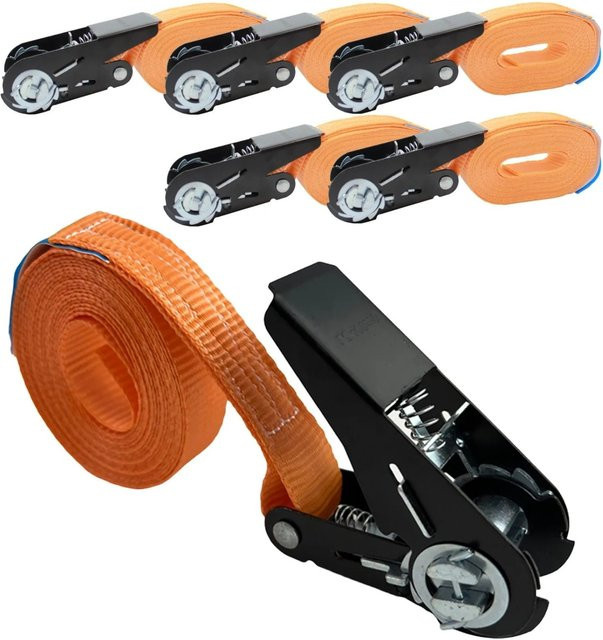 TRUTZHOLM 5er Set Ratschen Spanngurte in Orange mit schwarzem Schloss, Länge: 4 m, Tragkraft: 800 kg - Bild 1