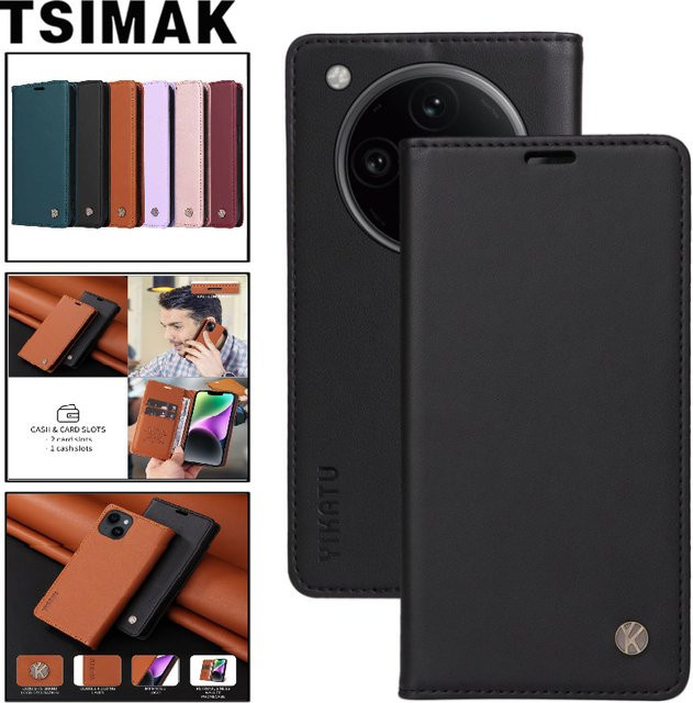Leder-Handyhülle mit starkem Magneten und Flip Wallet Card Cover für OPPO in Gold - Bild 1