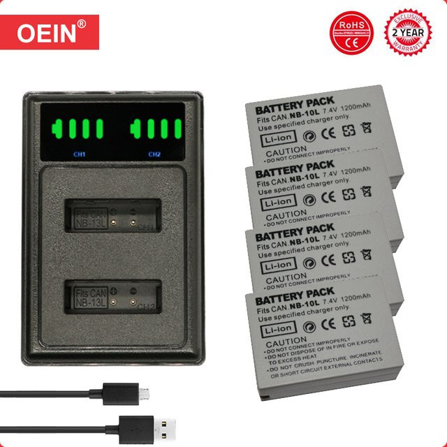 4er-Set NB-10L Digitaler Akku für Canon G1X G15 G16 SX40HS SX50HS SX60HS SX40 SX50 SX60 Kameras in Grau - Bild 1