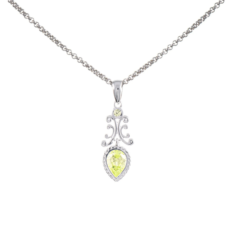 Anhänger mit Kette 925 Silber, Zirkonia, hellgrün, Unisex - Bild 1
