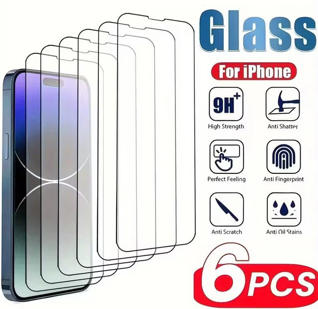 6 Stück Bolomboy Panzerglas Displayschutzfolien für iPhone 11 bis iPhone 17 Pro Max, transparent - Bild 1