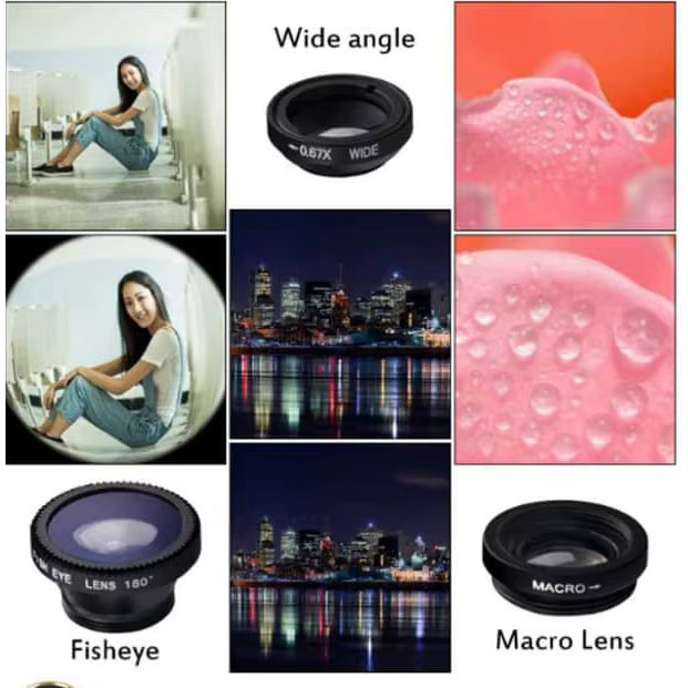 3-in-1 Fisheye Weitwinkel und Mikro Kamera-Objektiv-Set mit Telefonclips in Schwarz für iPhone, Samsung, Xiaomi und Redmi - Bild 6
