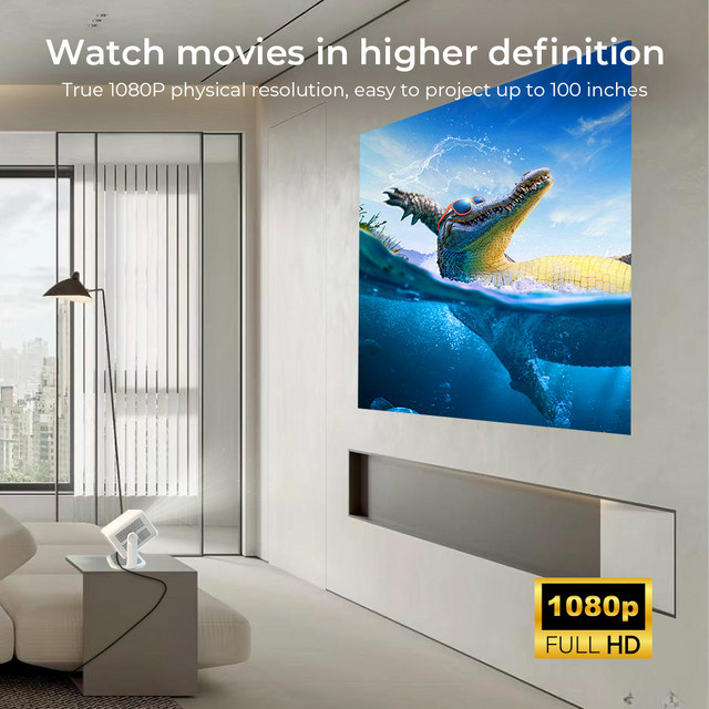 LYNCAST L018AR Smart Projektor mit Android 14, Native 1080P Full HD, 4K Unterstützung und Bluetooth 5.4, Tragbar, Weiß - Bild 1