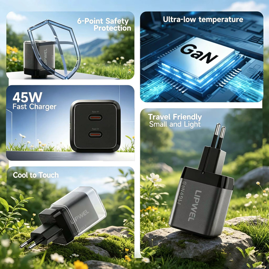 45W GaN USB-C Ladegerät mit Dual Type-C Port, PD Power Adapter EU Wandstecker für iPhone 17 Serie - Bild 4