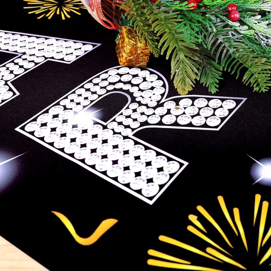 VIKAMA Silvester Banner Neujahrsdekoration 2026 für Veranda und Tür, Schwarz-Gold-Weiß, B/H: 180 x 30 cm - Bild 5
