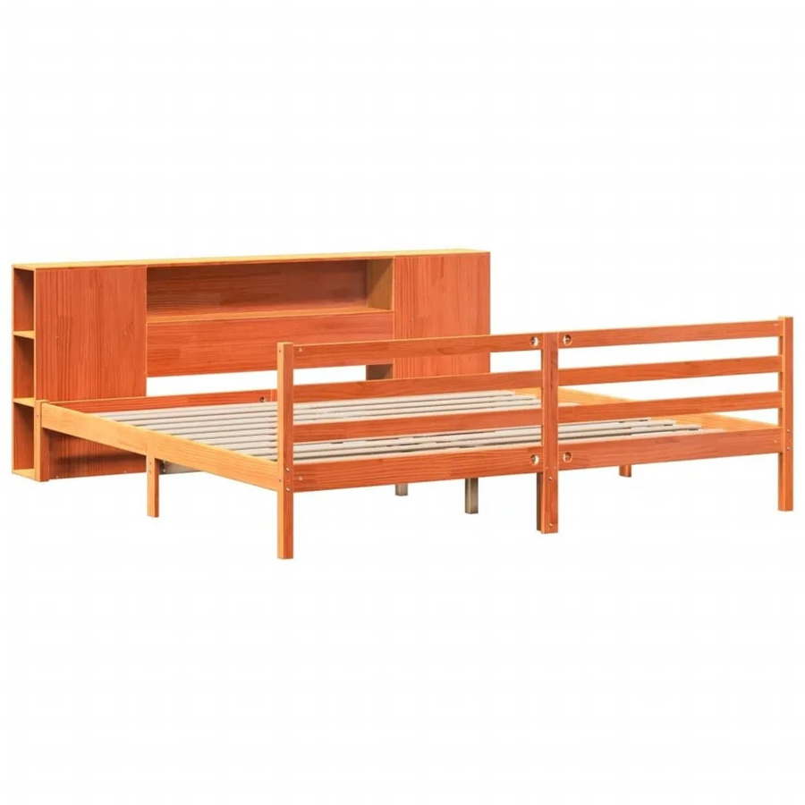 vidaXL Massivholzbett aus Kiefernholz mit Kopfteil und Regal in Braun, B/T/H: 200 x 200 x 205,5 cm - Bild 2