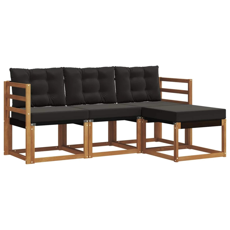 vidaXL Outdoor-Sofagarnitur 4-teilig aus Akazienholz und Textilene in Natur und Schwarz mit Kissen - Bild 2