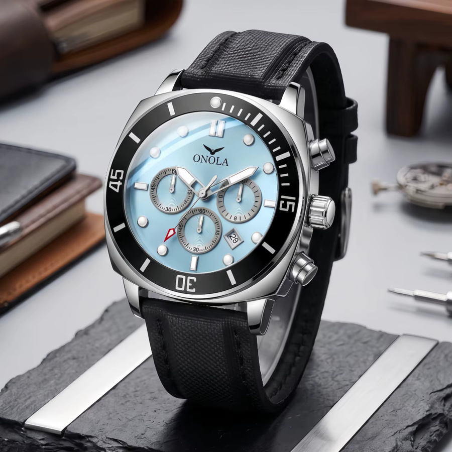 ONOLA Chronograph, Quarz, Blau, Lederarmband, Herren - Bild 4
