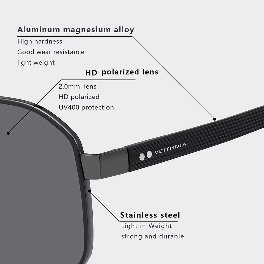 VEITHDIA 8280 Sonnenbrille, Vollrand, Square, Metall, polarisiert, Unisex - Bild 4