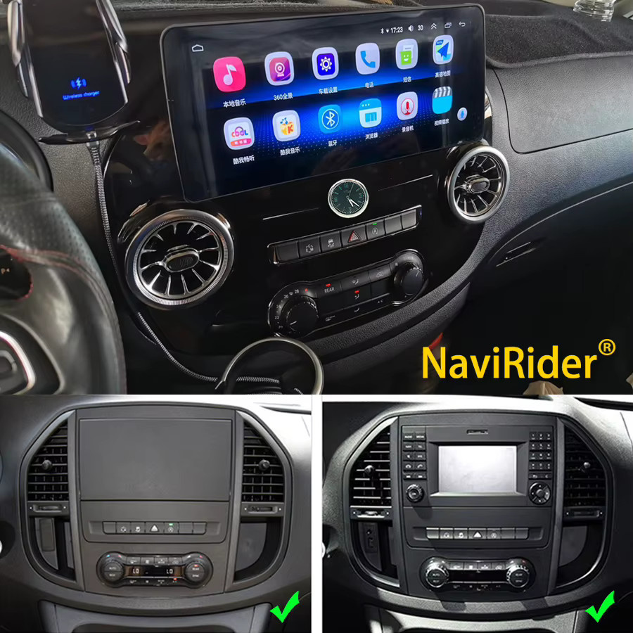 NAVIRIDER Multimedia Player für Mercedes Benz Vito 116 W447 ab 2016 mit 12,3 Zoll Display, 256 GB Speicher, Android Auto, CarPlay und GPS Navigation, Schwarz - Bild 2