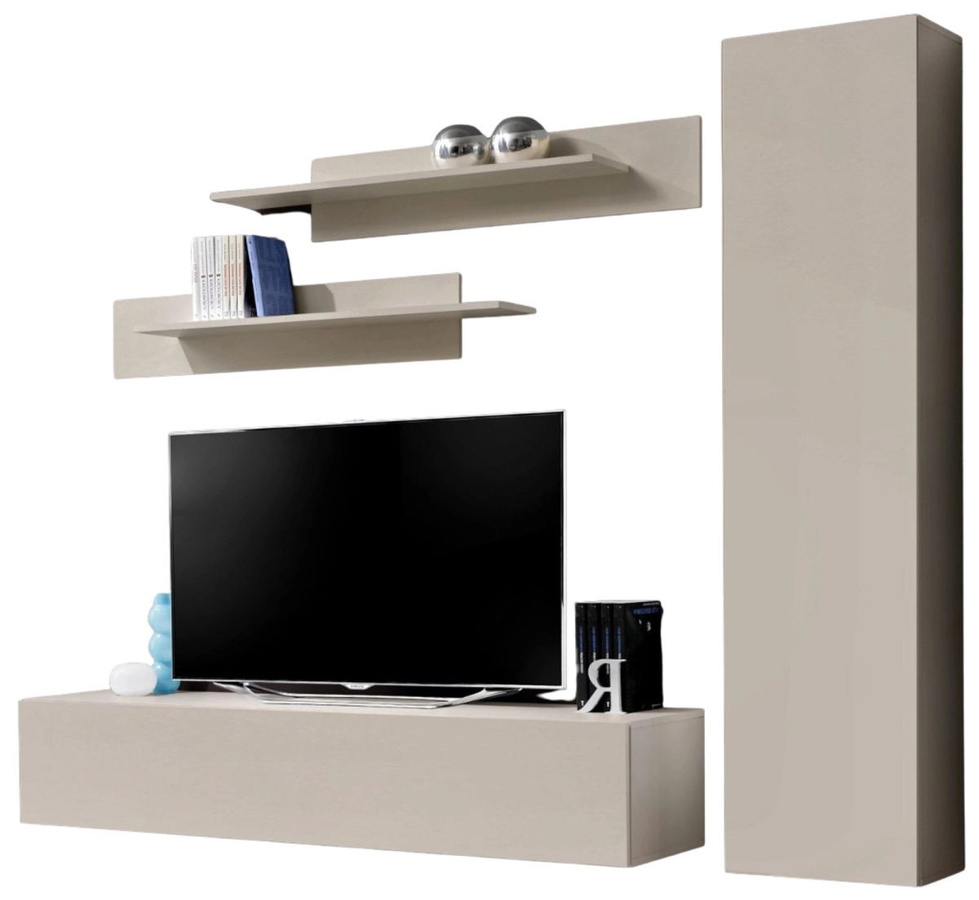 Moderne Wohnwand Inn.Furn in Kaschmir Beige mit Lowboard, Wandregal und Schränken, Breite: 210 cm - Bild 6