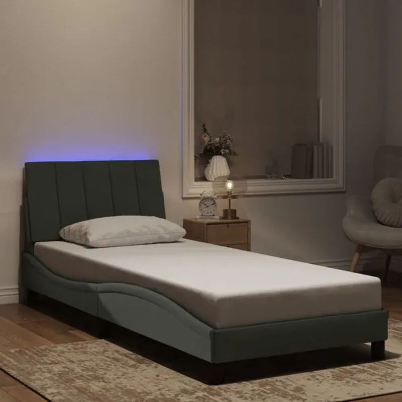 Polsterbett Hanko mit LED von Vidaxl in Hellgrau aus Samt, B/T/H: 90 x 200 cm - Bild 1
