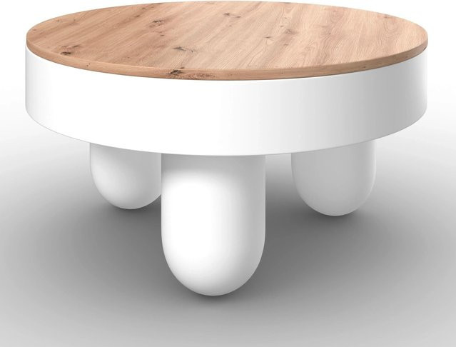 Bessagi Home Couchtisch Gabrielle Rund in Weiß und Eiche mit Stauraum, Durchmesser: 80 cm, Höhe: 42 cm - Bild 1