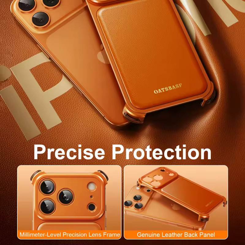 Bounce Handyhülle aus magnetischem Leder für iPhone 17 und iPhone 16 Pro Max in Orange mit Aluminium-Metallstoßstange und stoßfester Rückseite - Bild 3