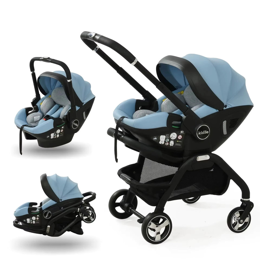 Kidilo 3-in-1 Kinderwagen mit Baby-Sicherheitssitz und Schlafkorb für Neugeborene in Schwarz - Bild 4