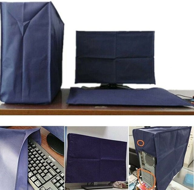 3er-Set Staubschutzhüllen für Desktop-Monitore und Tastaturen von 19 bis 34 Zoll in Blau - Bild 1