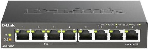 D-Link DGS-1008P 8-Port Gigabit Desktop Switch mit PoE-Funktion in Schwarz - Bild 2